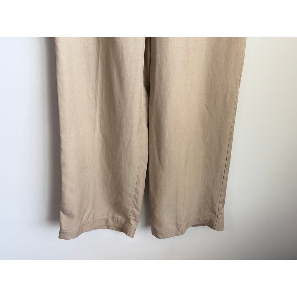 Ann Taylor Linen Blend High Waisted Flat Front Wide Leg Trouser Pants Beige 6 - Picture 4 of 7